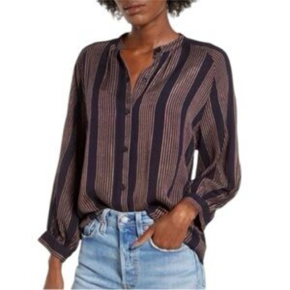 Rails Edith Blouse in Midas Stripe Metallic Size XS - Picture 3 of 8